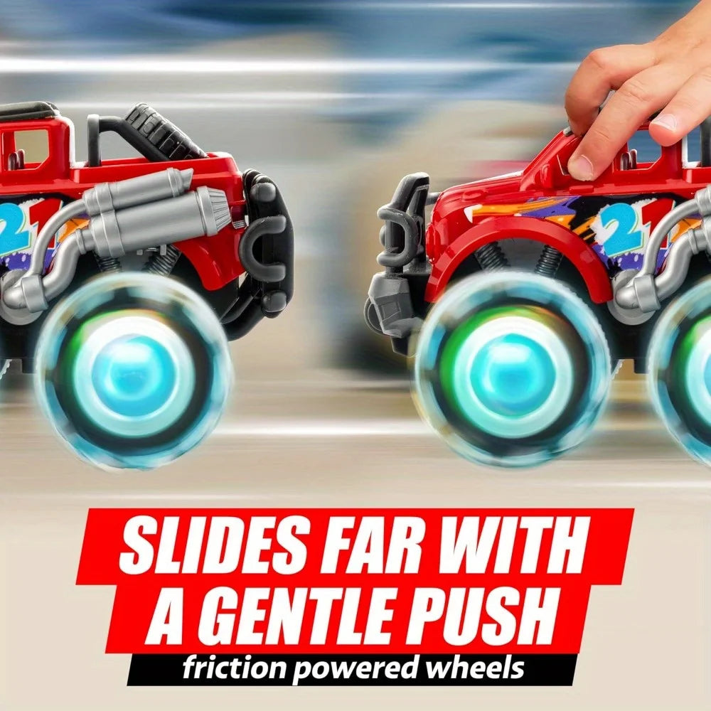 JOYFY 3Pack Kids Monster Truck Toy with Flashing LED Wheels Light-Up Cars for Toddlers Birthday Christmas Gift Friction-Powered