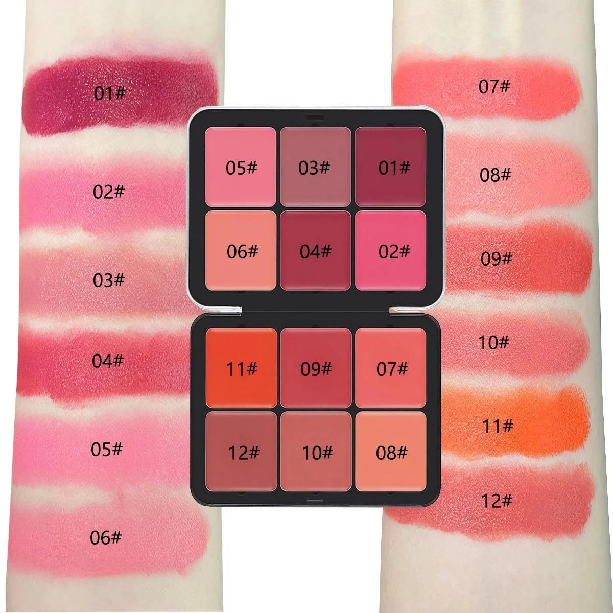 12-Color Blush Cream Multi-Color Shimmering Soft Matte Finish Long-Lasting Easy to Apply Cheek Color for Natural Flawless Look