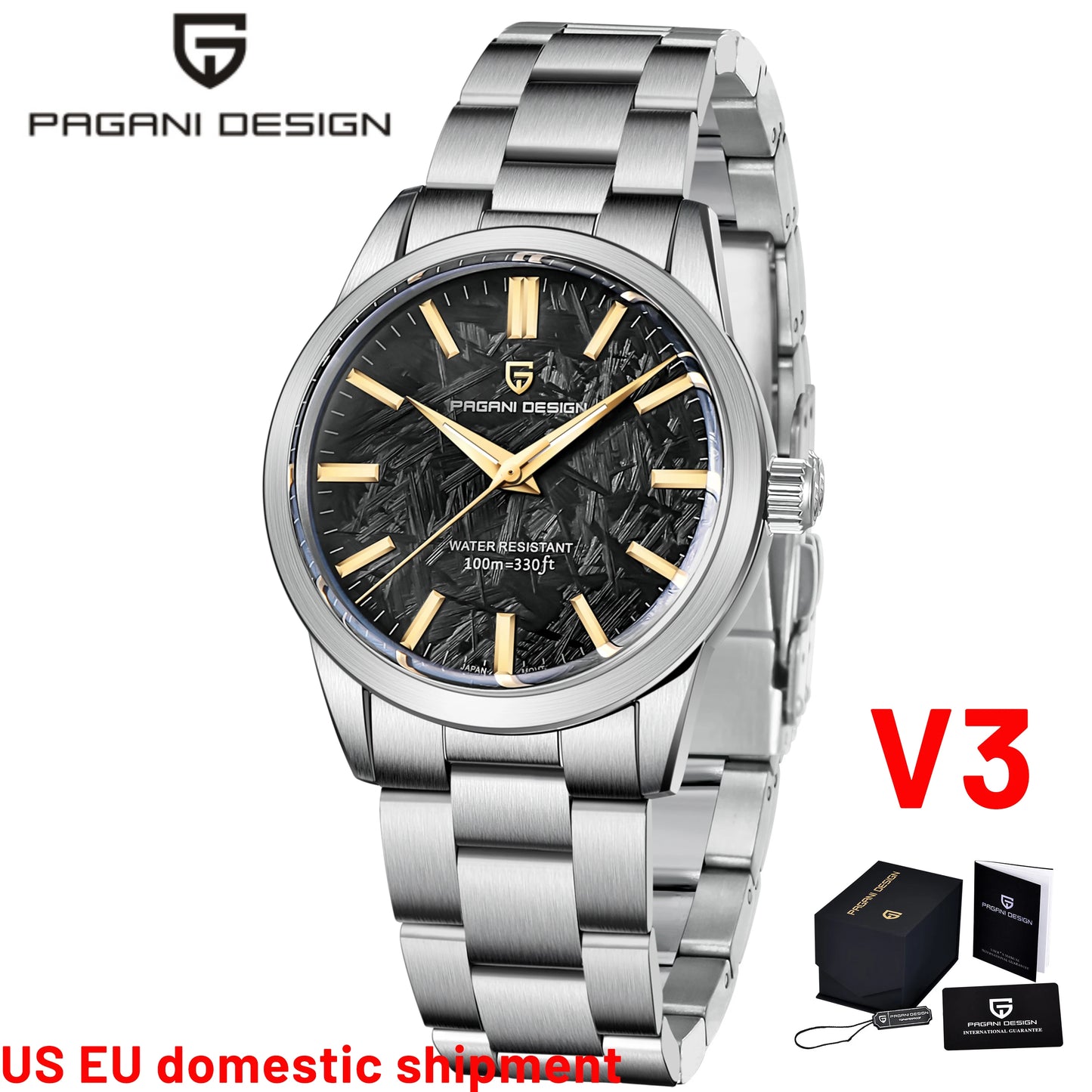 PAGANI DESIGN Ultra Thin Quartz Mens Watch Stainless Steel Band