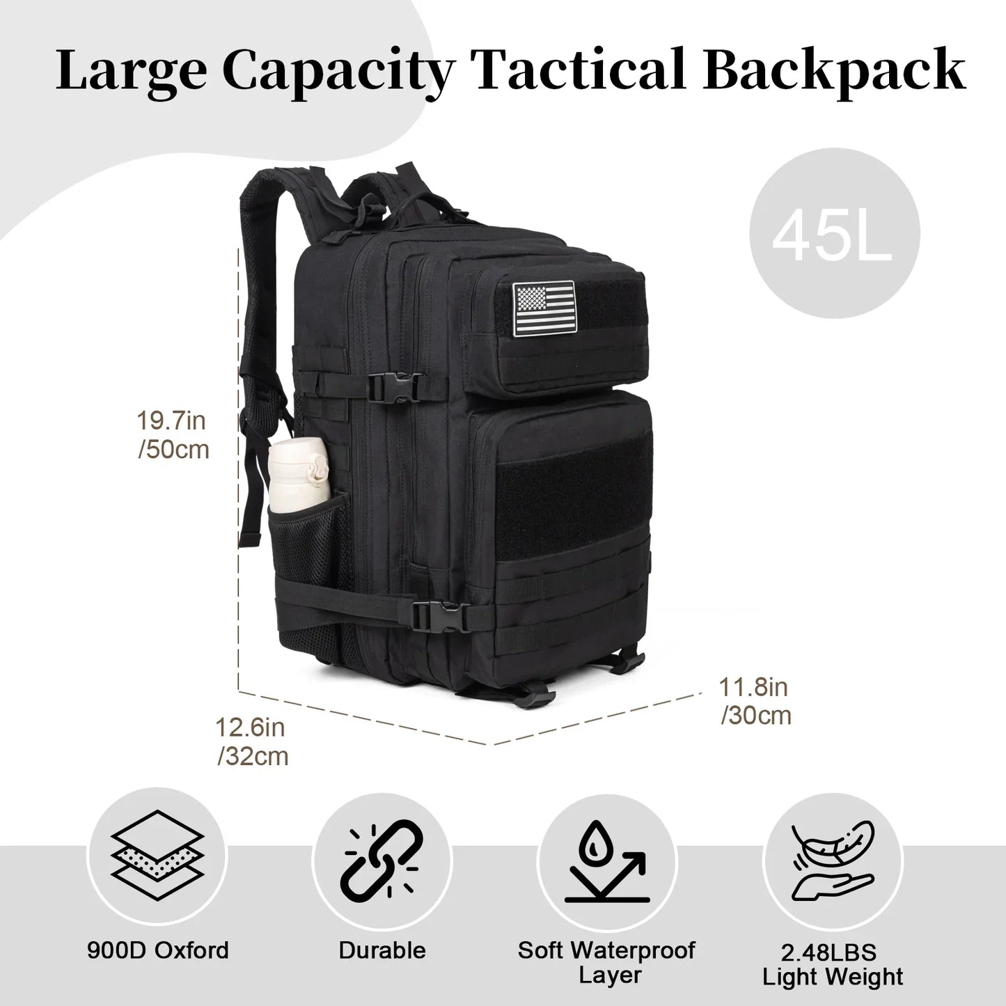Kabaqoo Tactical Backpack MOLLE EDC Water Resistant Rucksack