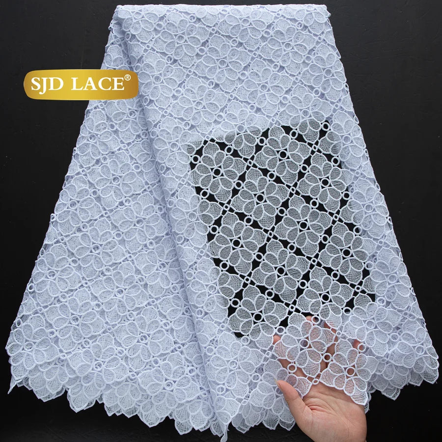 SJD Lace African Sequins Guipure Cord Lace Fabric Water Soluble