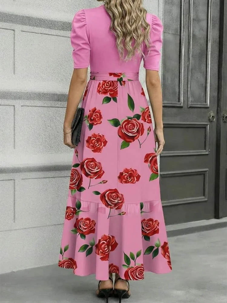 Autumn Winter Women Puff Sleeve Maxi Dress A Line Swing Long Dress For Holiday Dating Daily Occasion Wear