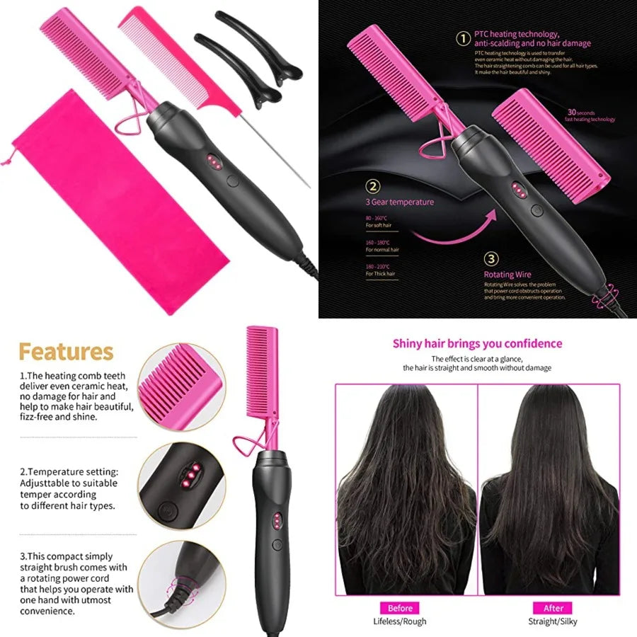 Ceramic Electric Hot Comb Straightener For Natural Hair Beard