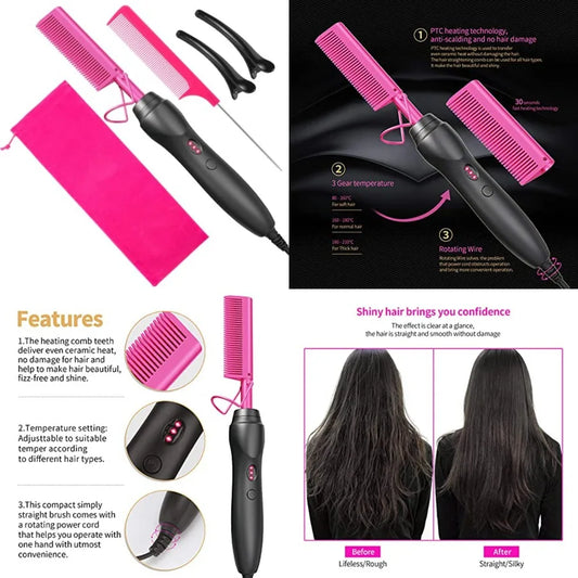 Ceramic Electric Hot Comb Straightener For Natural Hair Beard
