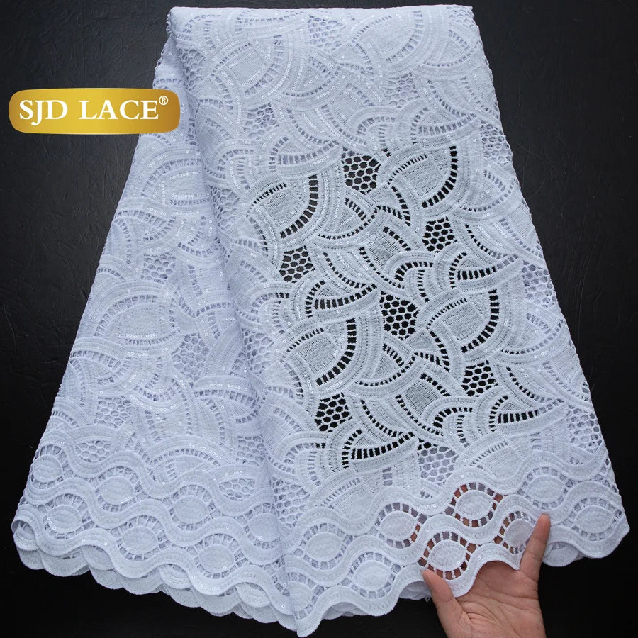 SJD Lace African Sequins Guipure Cord Lace Fabric Water Soluble