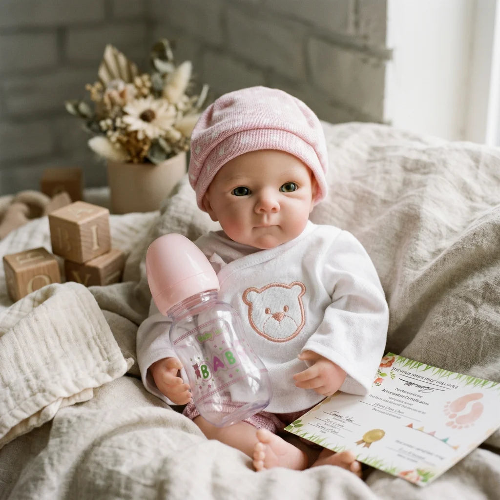 13 Inch Bettie Full Body Silicone Reborn Doll With Polka‑dot Bear Outfit Lifelike Newborn Hand‑Painted Waterproof Collectible Art Ornament for Holiday & Birthday Gifts