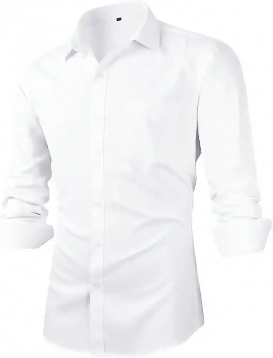 Mens Slim Fit Solid Color Pointed Collar Button Down Shirt