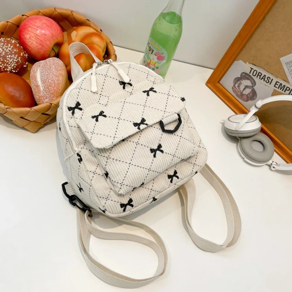 Mini Backpack Bowknot Printed Cosmetic Shoulder Bag Travel Storage