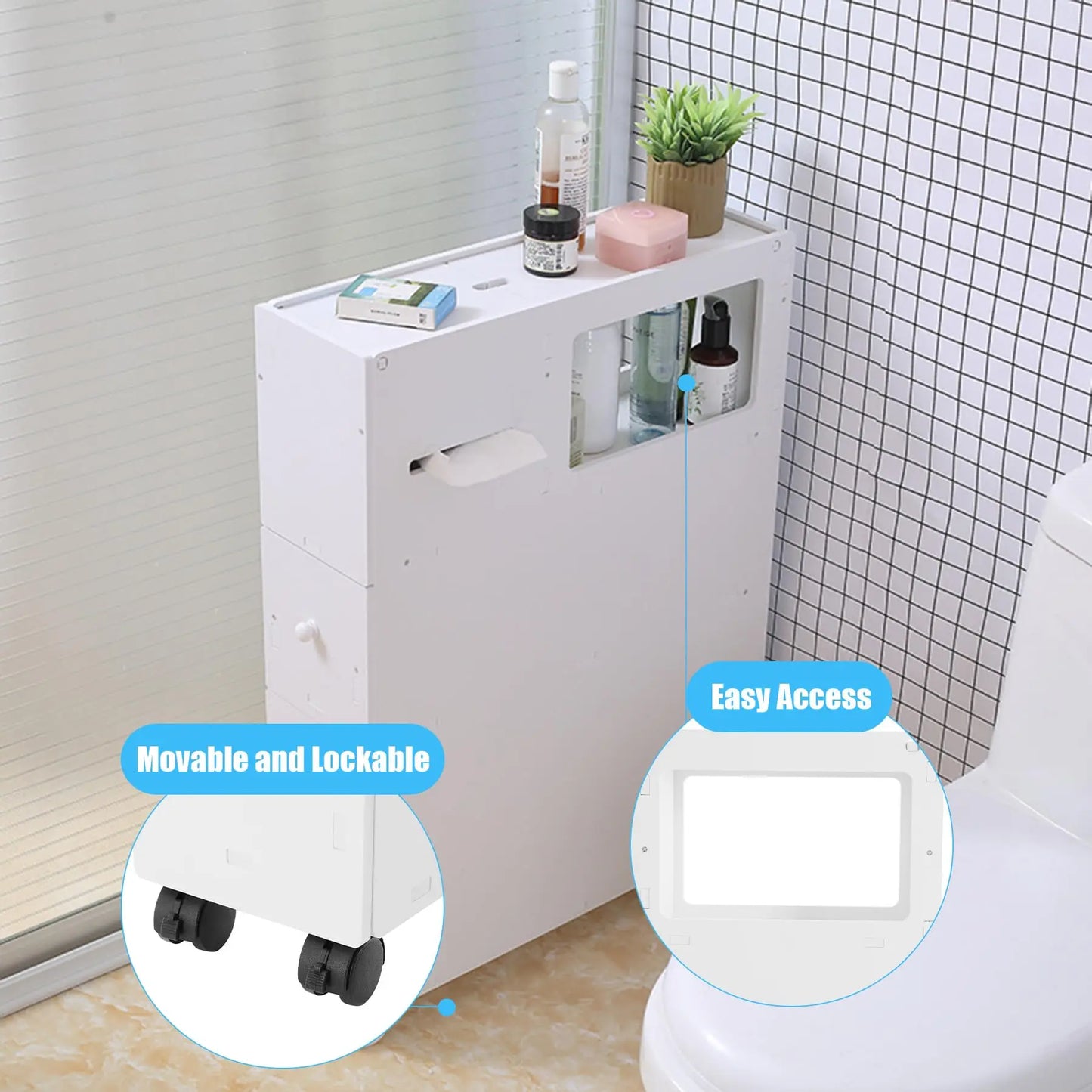 Bymaocar Toilet Slim Bathroom Storage Cabinet With Wheels And Drawers