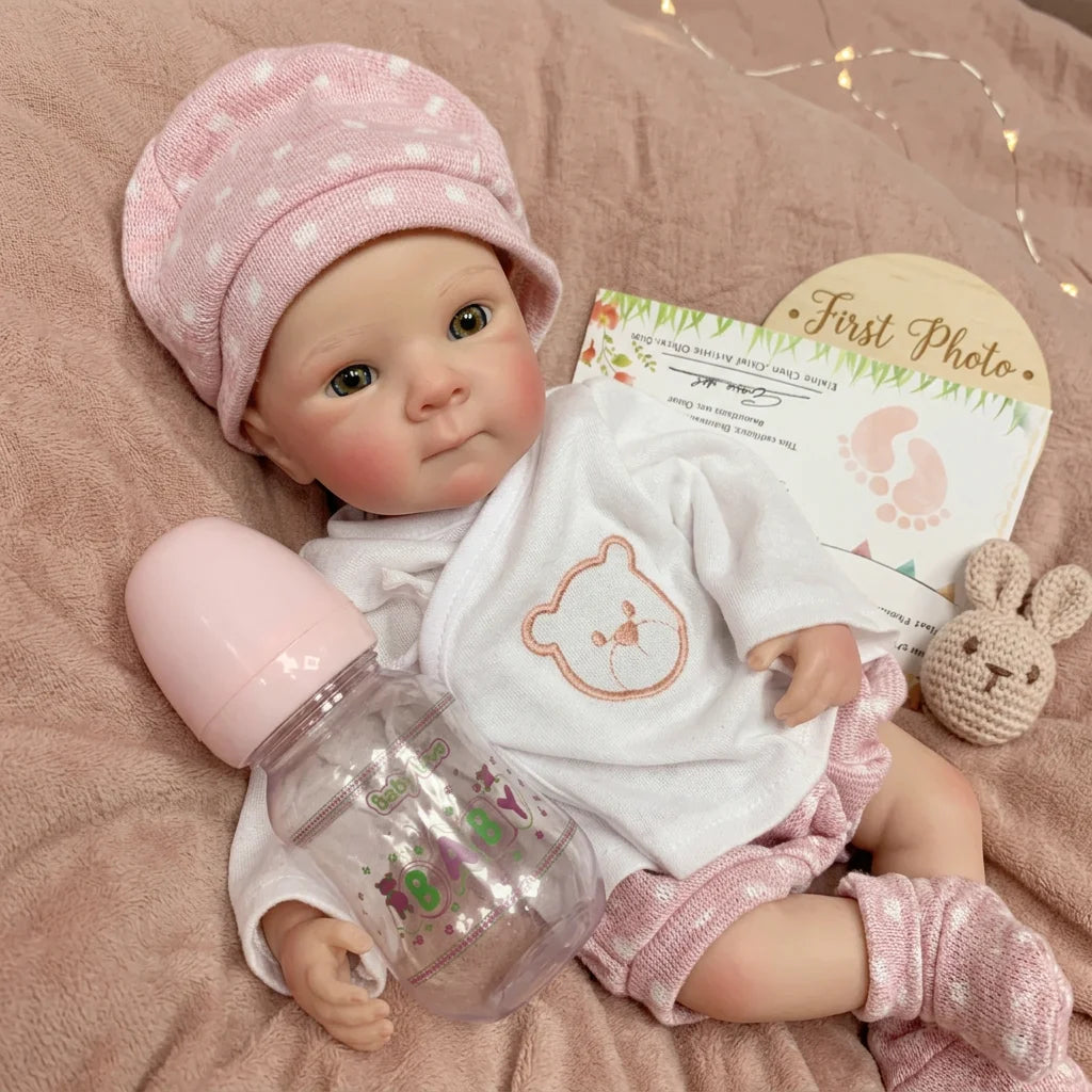 13 Inch Bettie Full Body Silicone Reborn Doll With Polka‑dot Bear Outfit Lifelike Newborn Hand‑Painted Waterproof Collectible Art Ornament for Holiday & Birthday Gifts