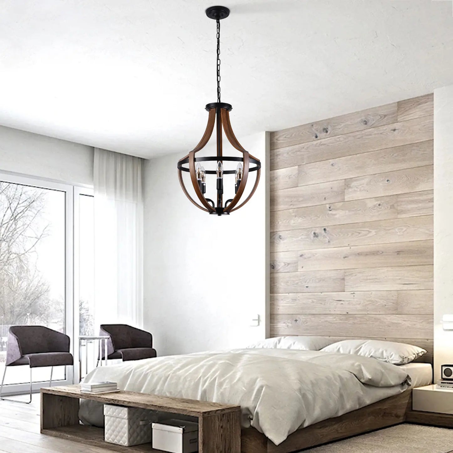 Modern Rustic Wooden Pendant Light For Kitchen And Dining Room