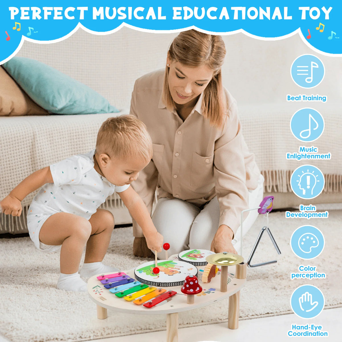Baby Educational Toys Wooden Aeolian Bells Montessori Children's Musical Toys Xylophone Newborn Birthday Gifts Music Table Toys