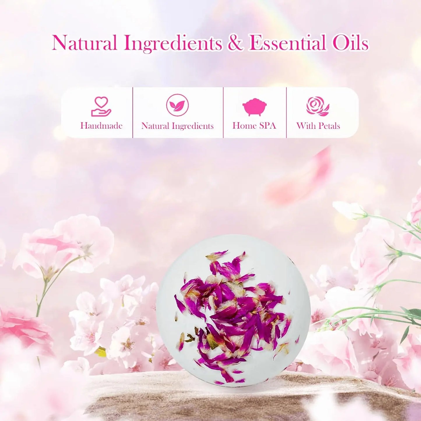 Bath Bombs with Real Dried Flower Petals, 12 Pack Handmade Spa Gift Set for Women, Moisturizing Natural Essential Oil Fizzies
