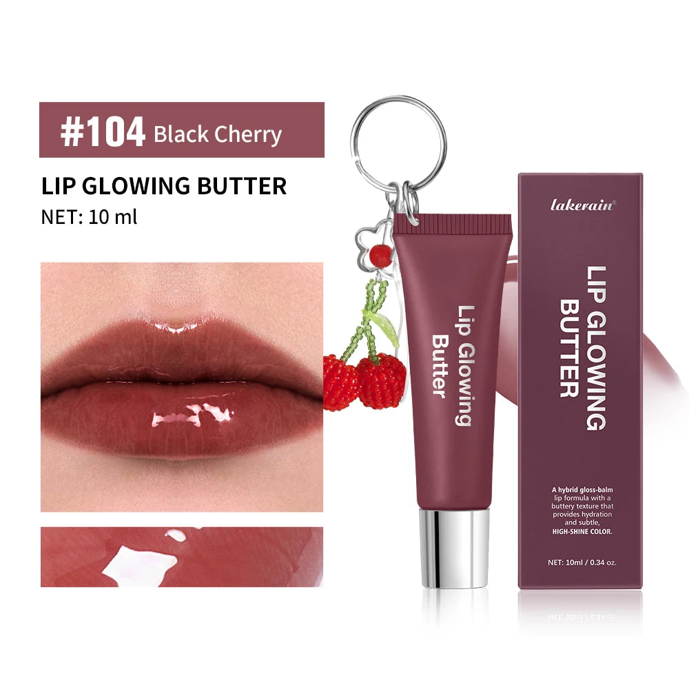 Lip Glowing Butter Lip Gloss With Cherry Pendant Moisturizing Shiny Plumping Lip Tint Hydrating Mirror Liquid Lipstick Long Lasting Lip Balm Makeup
