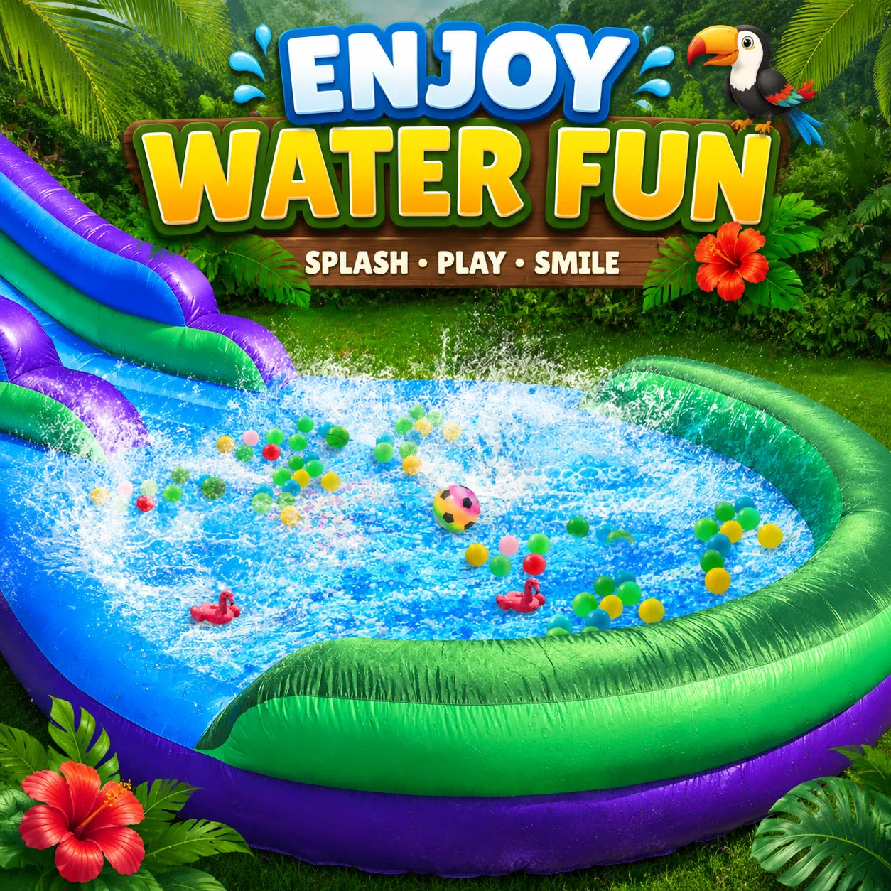 Tropical Rainforest Oxford Water Slide for Summer Parties Backyard Splashes Cooling Games Family Outdoor Inflatable Fun