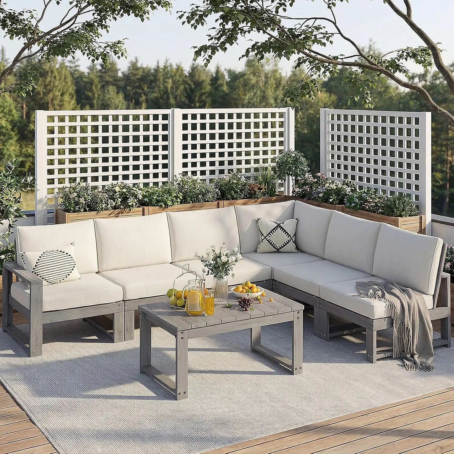 Patio Furniture Set, HDPE Sectional Outdoor Conversation Sets, 7-Piece Outdoor Couch Set with Deep Cushions, Customized