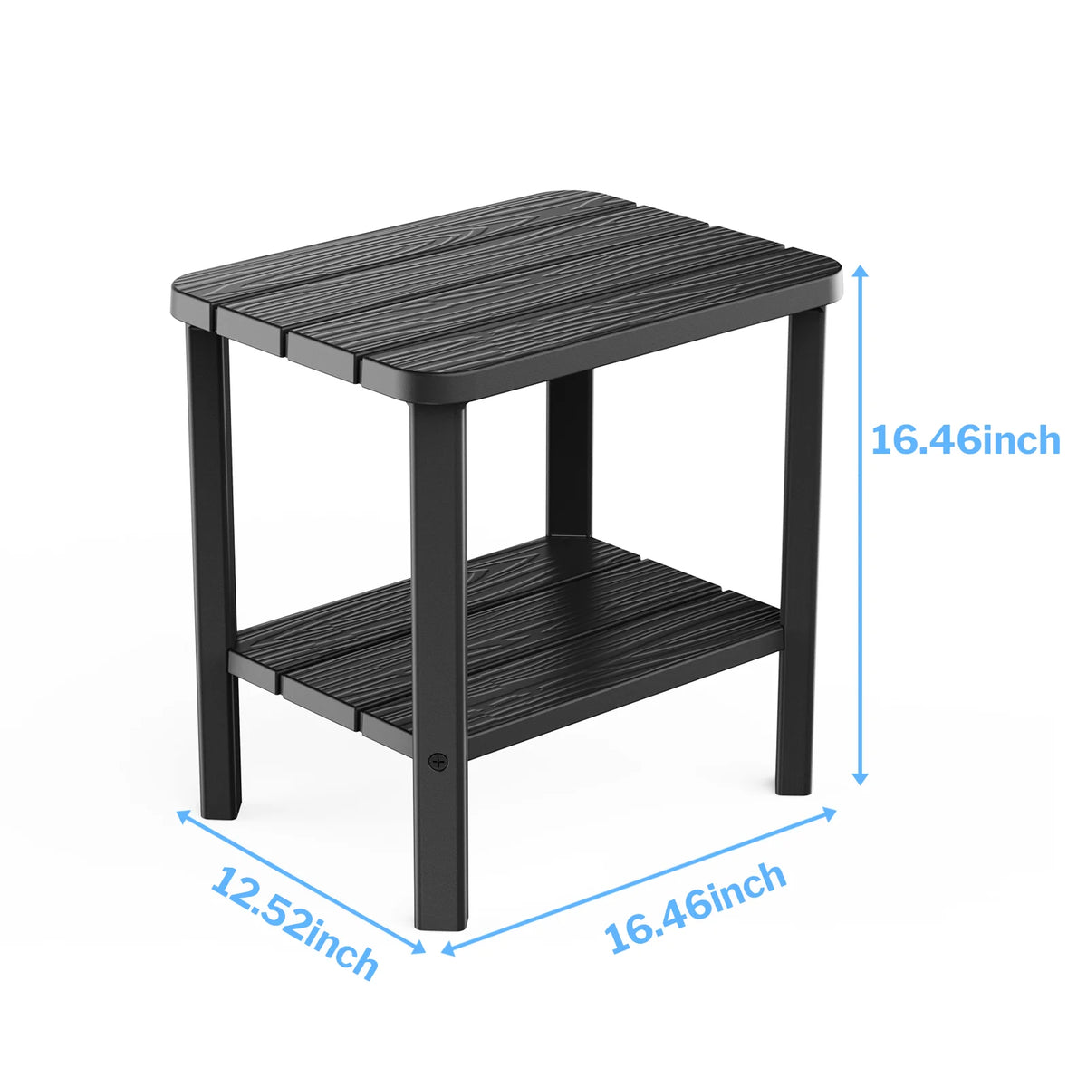 2-Tier Plastic Outdoor Side Table Weather Resistant Patio End Table, Multifunctional Backyard Pool Side Storage Table
