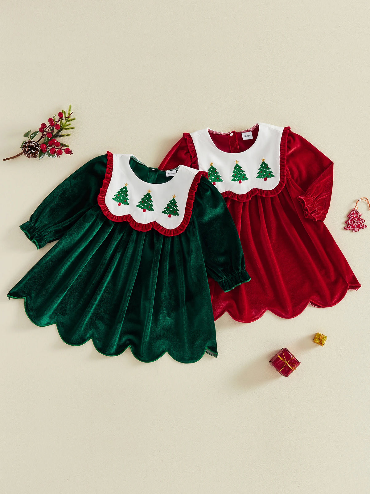 Girl Christmas Toddler-Baby Crew Toddler Baby Girl Dress Embroidery Baby Baby Girl Toddler Baby Girl