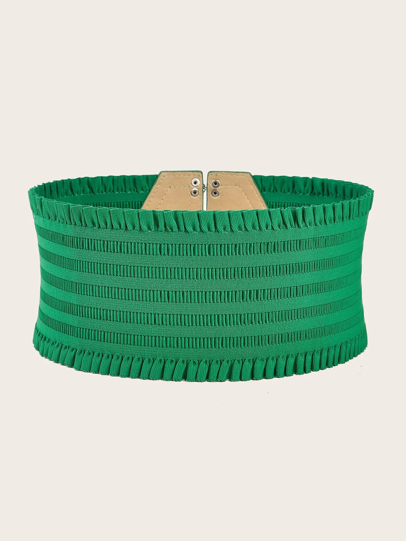 Vibrant Triple Buckle Elastic Waistband Ruffles Wide Belt For Women