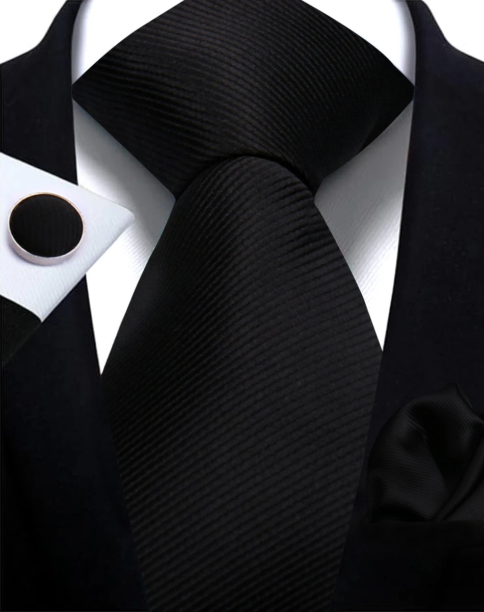 Solid Necktie Set With Handkerchief And Cufflinks For Men