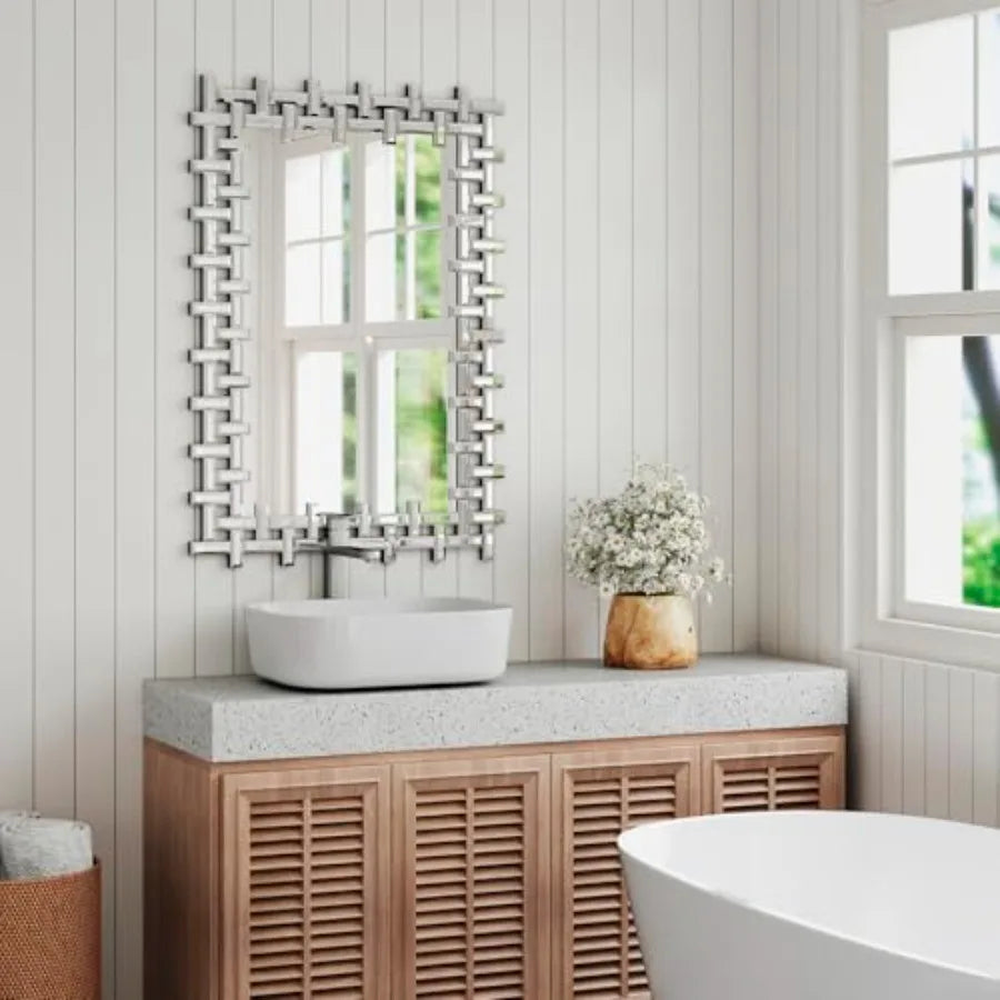 Rectangular Decorative Wall Mirror With Beveled Frame For Living Room
