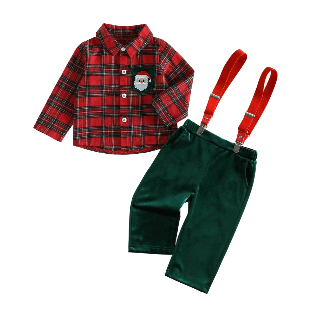 Sleeve Shirt Toddler Boy Christmas Velvet Velvet-Suspender-Pants Long Sleeve Shirt Boy Pants Velvet Premium