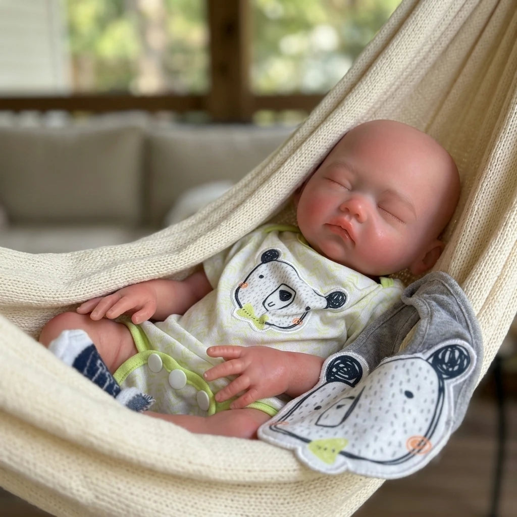 18 Inch Full Body Silicone Reborn Doll Bald Sleeping Closed Eyes Lifelike Newborn Hand Painted Waterproof Collectible Art Ornament for Holiday and Birthday Gifts