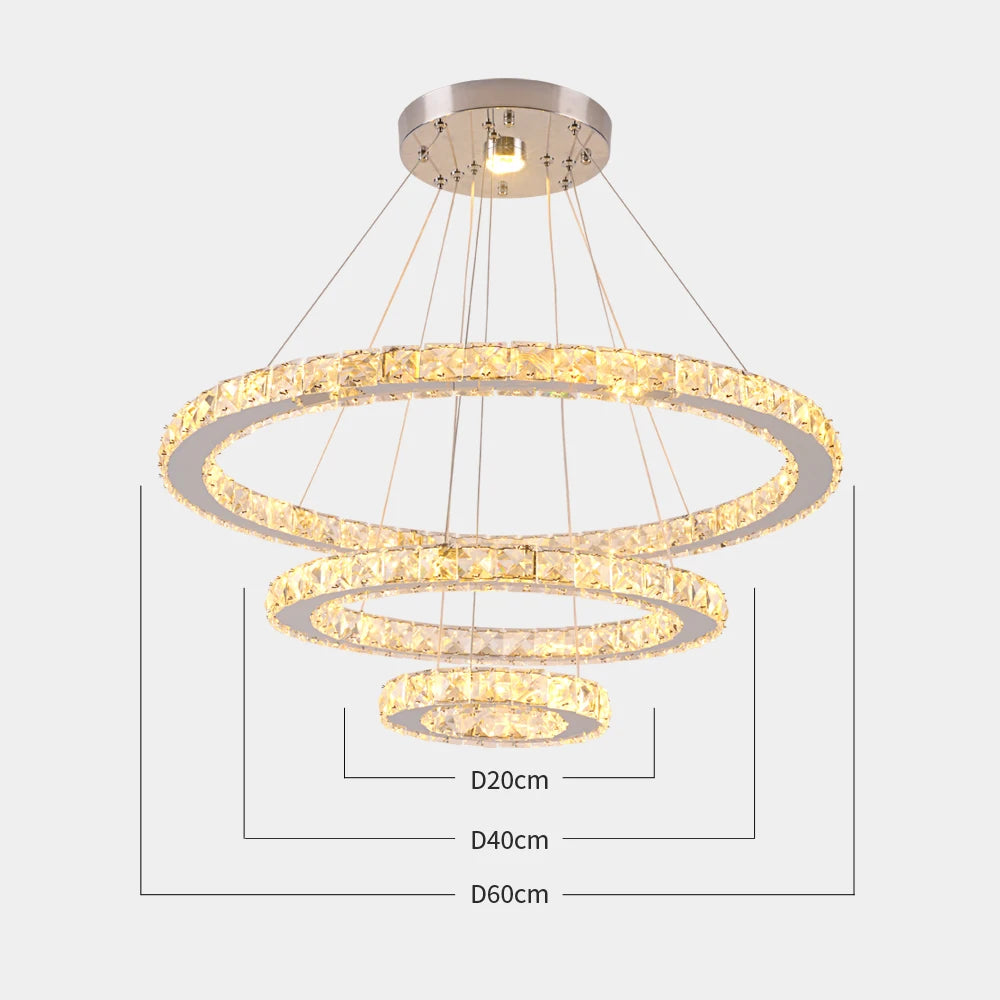GreeLustr Modern Crystal Led Pendant Light With Dimmable Rings