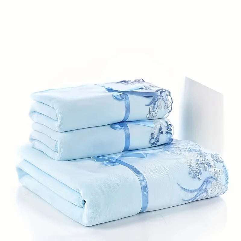 3-Piece Towel Set, 1 Bath Towel + 2 Hand Towels, Microfiber Towels, Soft and Comfortable, Highly Absorbent, Valentine's Day Gift