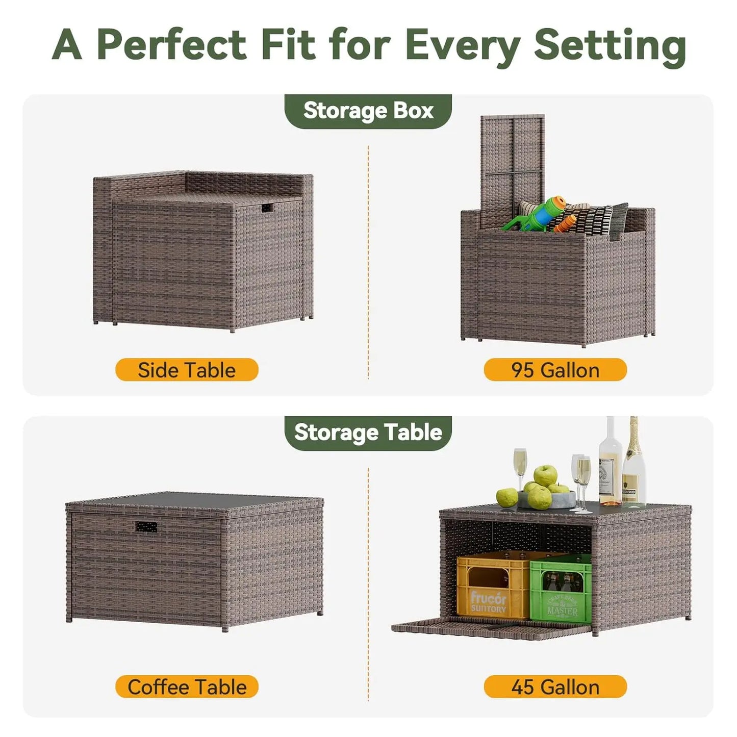 8 Piece Patio Furniture Set, Wicker Outdoor Furniture with Large Storage Table, Patio Conversation Sets with Waterproof, Custom