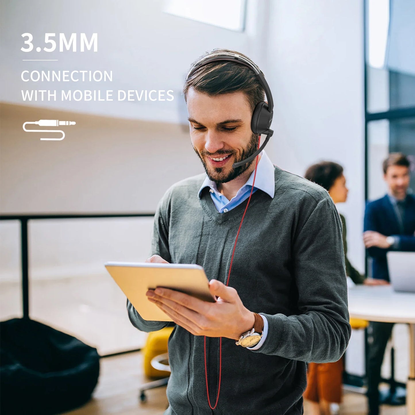 BINNUNE Headsets with Mic Wired Work Headphones for Laptop PC Computer with Noise Cancelling Mic for Zoom Office Conference