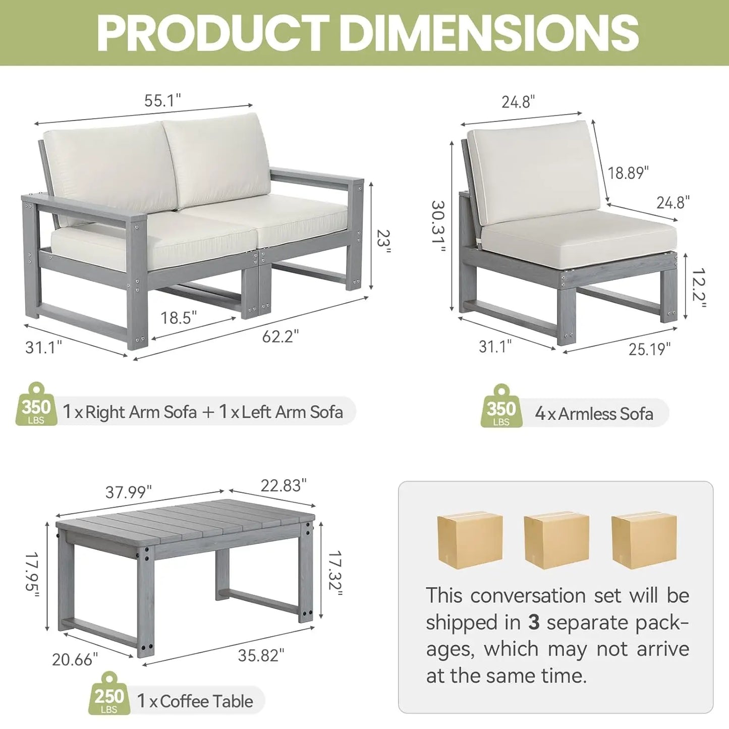 Patio Furniture Set, HDPE Sectional Outdoor Conversation Sets, 7-Piece Outdoor Couch Set with Deep Cushions, Customized