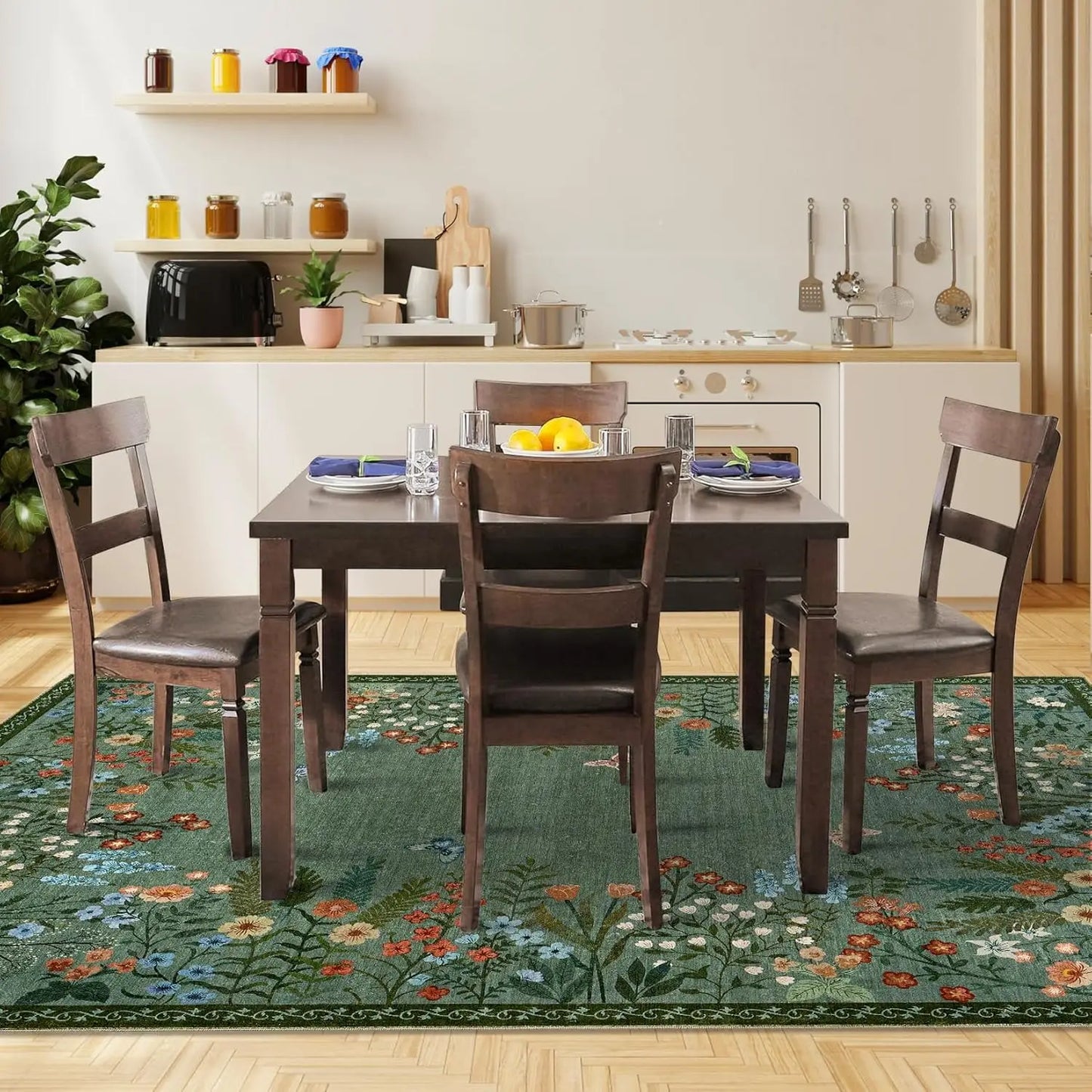HiMISS Boho Floral Washable Rug For Living Room Non Slip