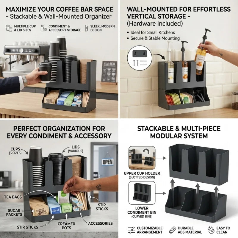 Coffee Station Organizer For Countertop And Wall Mounted Coffee Bar