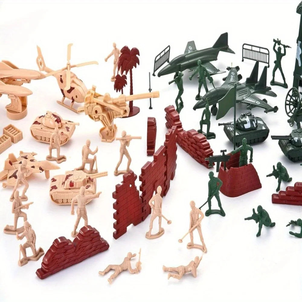 JOYFY 164 Pcs Military Soldier Army Men Play Bucket Army Action Figures Battle Group Aircrafts Helicopters Tanks with Bucket