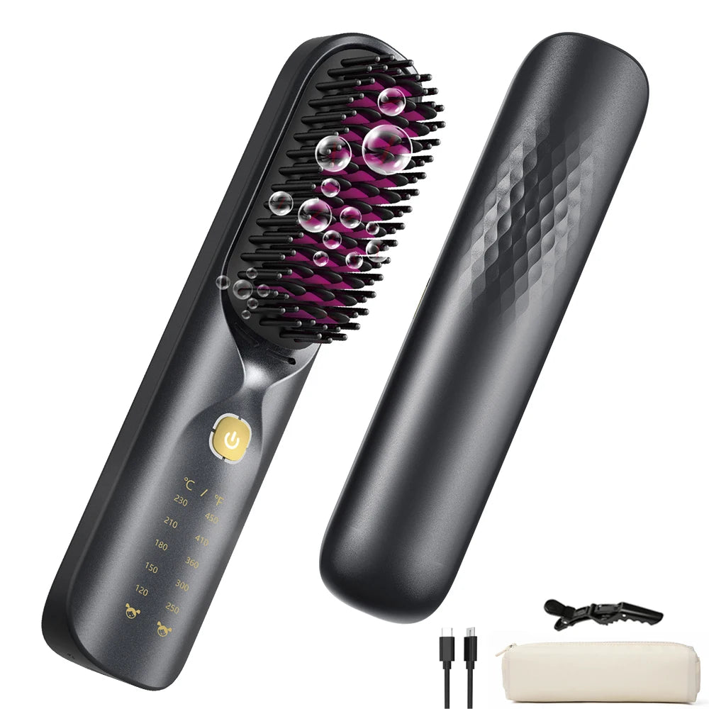 BOPCAL Cordless Hair Straightener Portable Brush With 30s Fast Heating