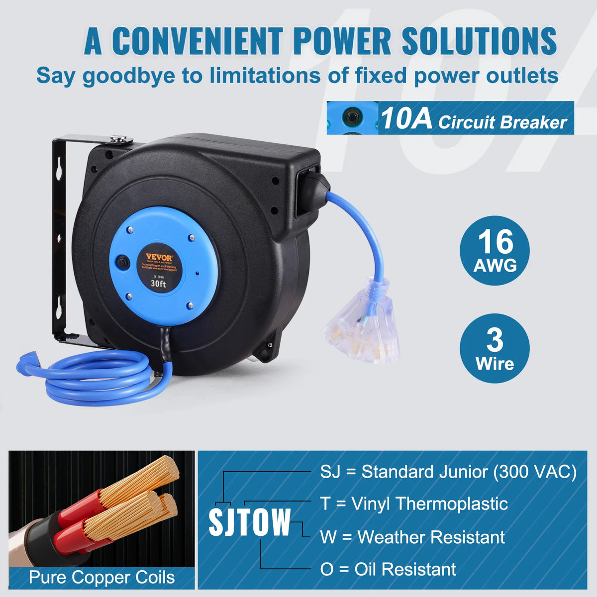 SucceBuy Automatic Retractable Extension Cord Reel With Triple Tap Outlet