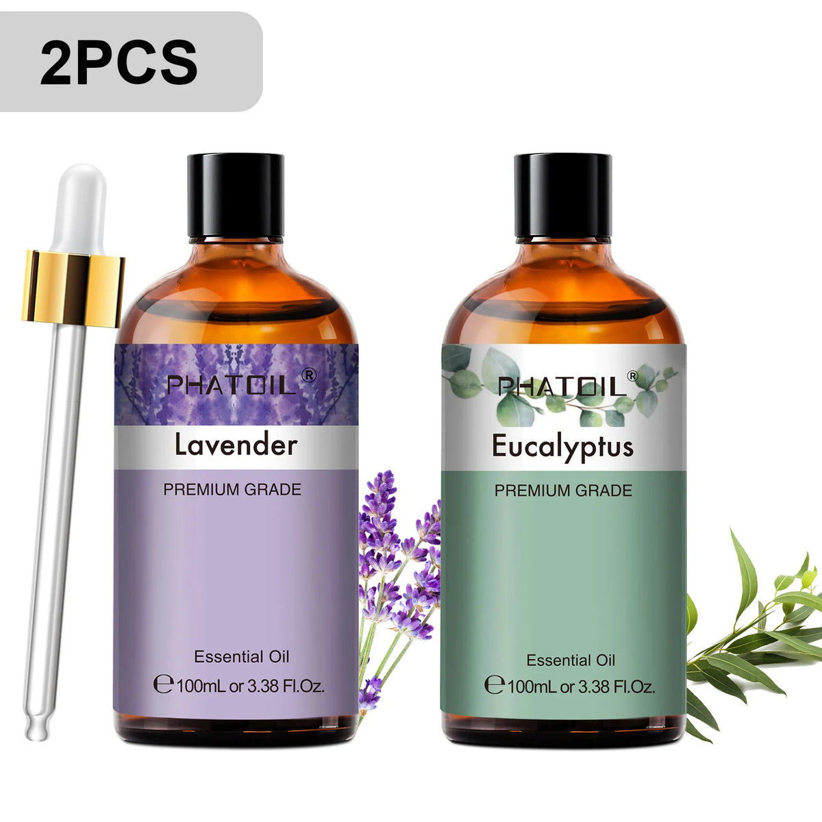 PHATOIL 2PCS Pure Aromatherapy Essential Oils for Diffuser Humidifier Soap Candle Making 100ml Vanilla Lavender Sandalwood Lemon Cinnamon Aroma Essential Oil Set