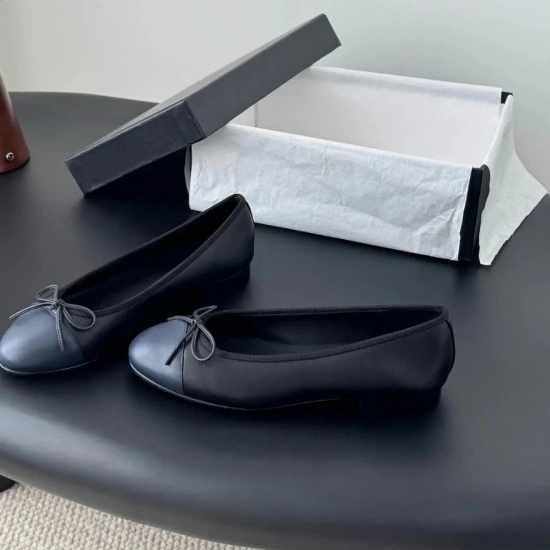 Women's Genuine Leather Ballet Flats With Bow Detail