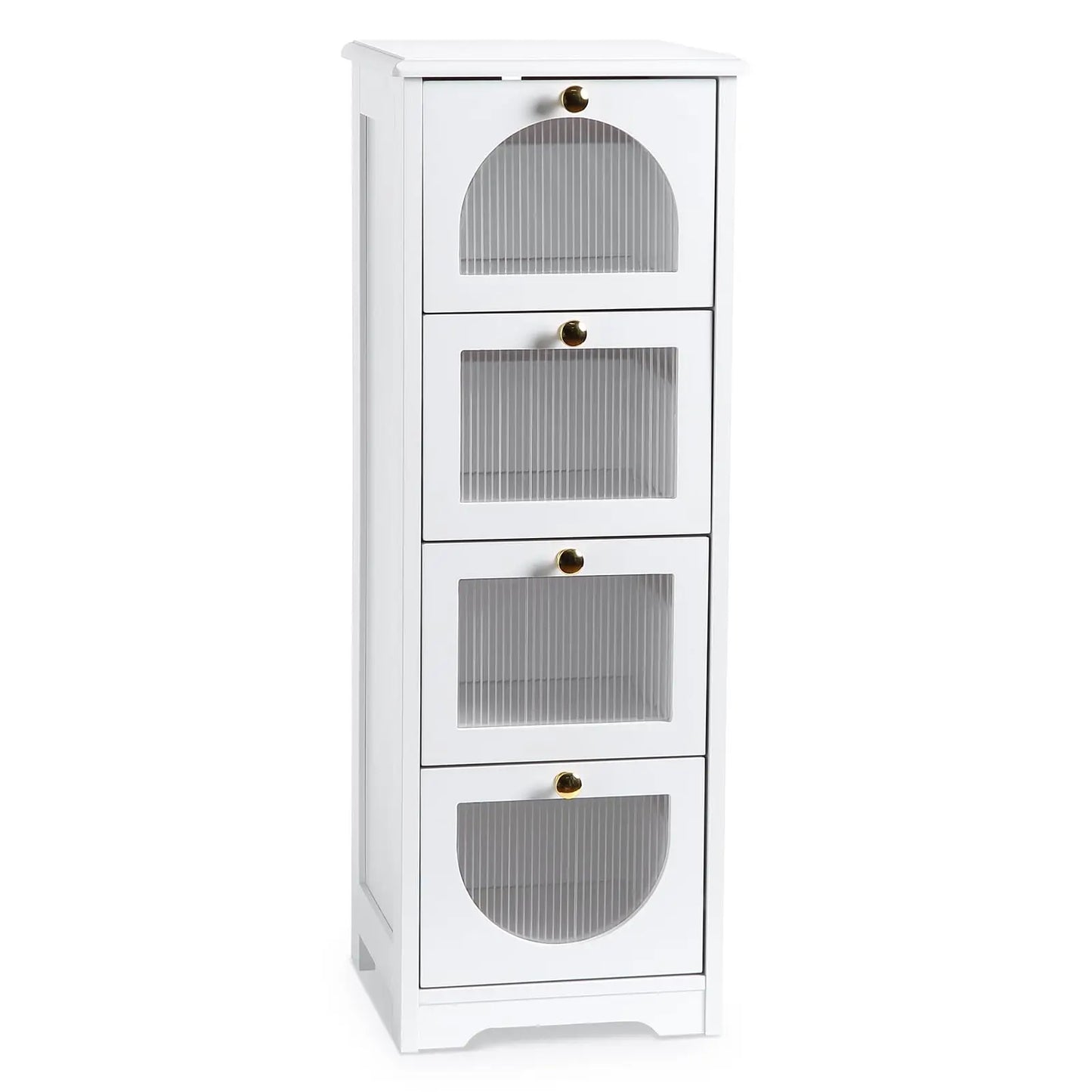 Small Bathroom Floor Cabinet, Freestanding Bathroom Organizer and Storage Cabinet with 4 Drawers, 33" Slim Wooden Storage Cabine