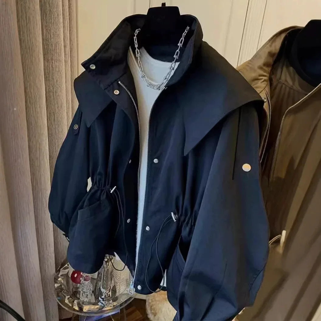 Women's High Neck Zip Jacket With Drawstring Streetwear Coat