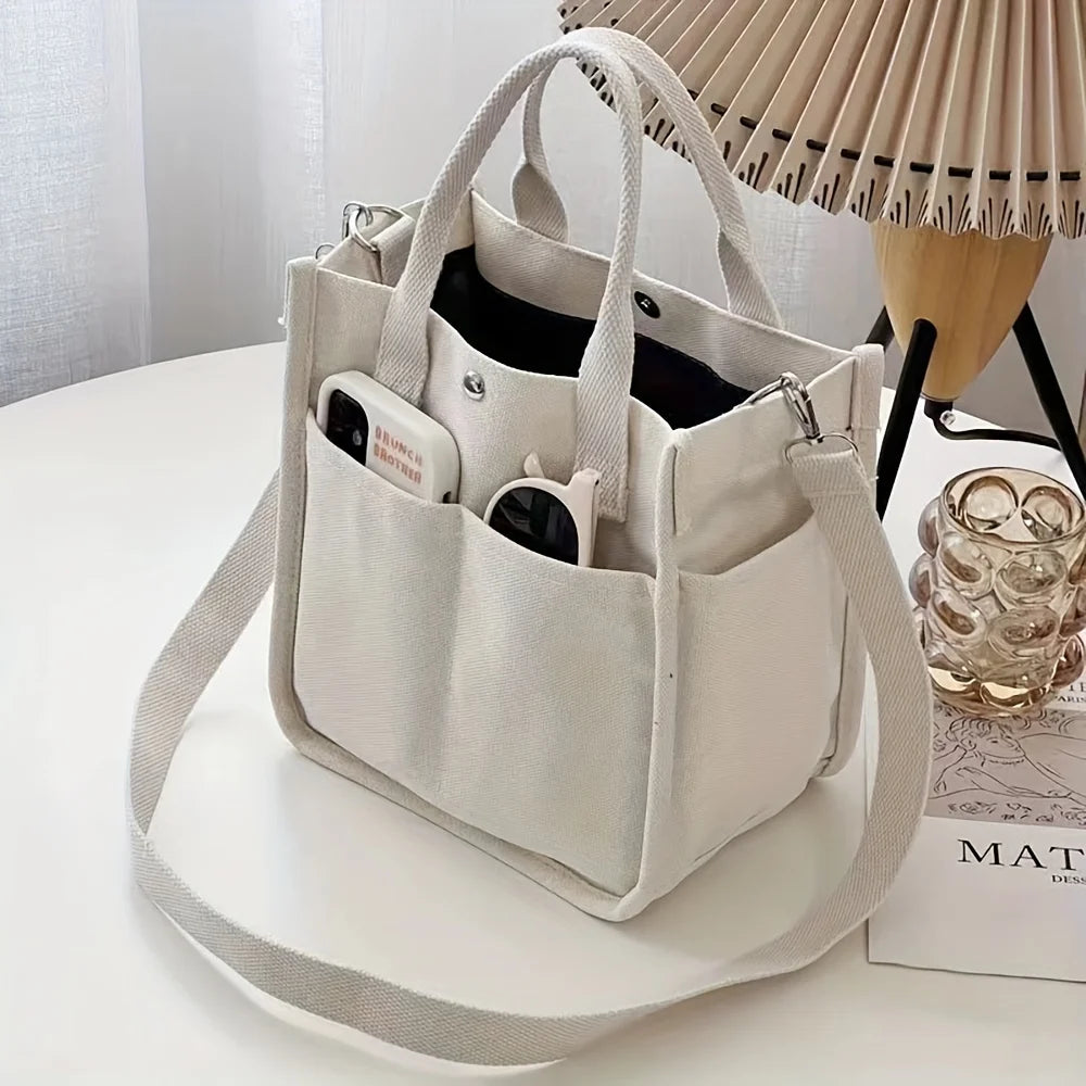 Canvas Tote Bag With Pockets Crossbody For Women Everyday Use