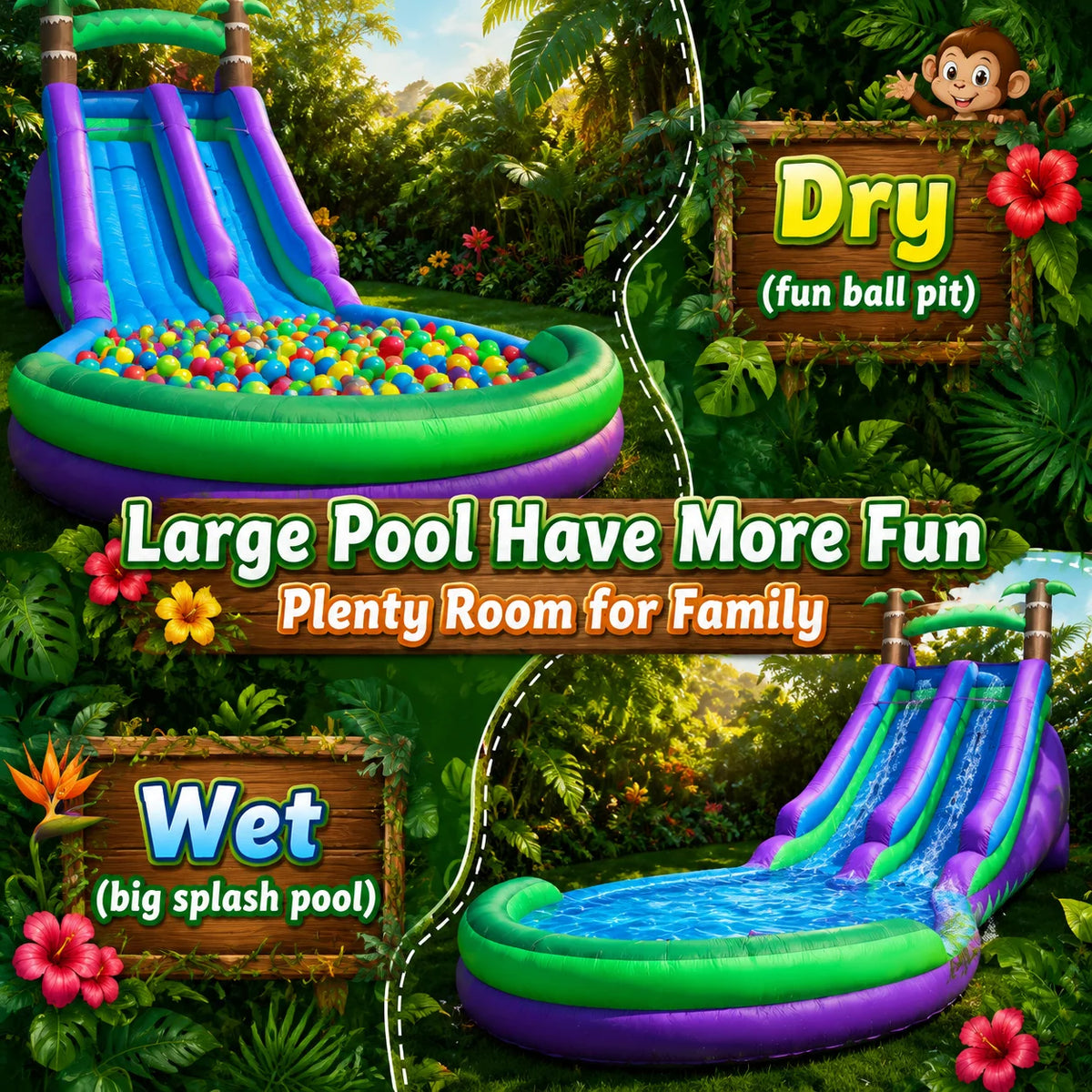 Tropical Rainforest Oxford Water Slide for Summer Parties Backyard Splashes Cooling Games Family Outdoor Inflatable Fun