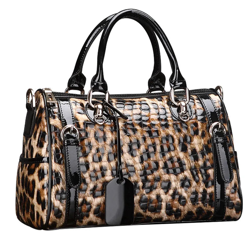 Aidrani Women Leopard Print Cowhide Handbag With Large Capacity