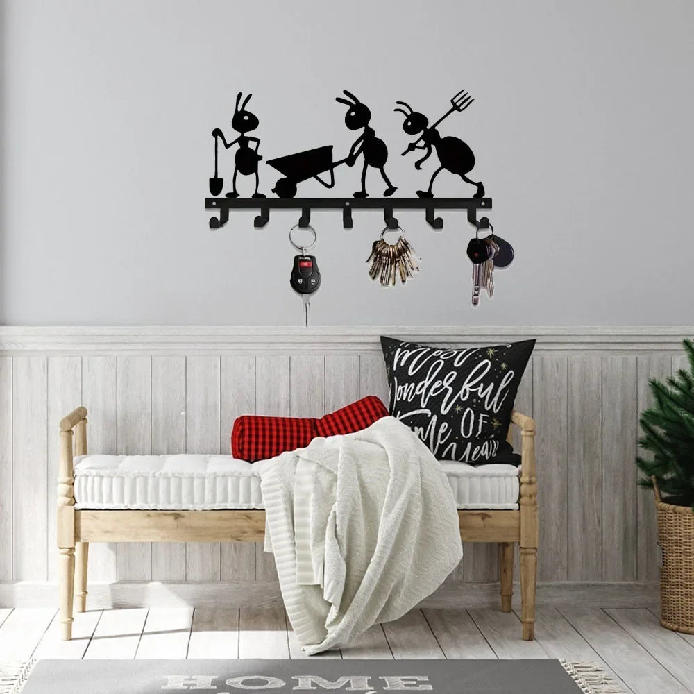 1PC Stylish Ant-Shaped Metal Wall Hook Shelf - Art Decorative Key Holder & Coat Rack for Entryway Hallway