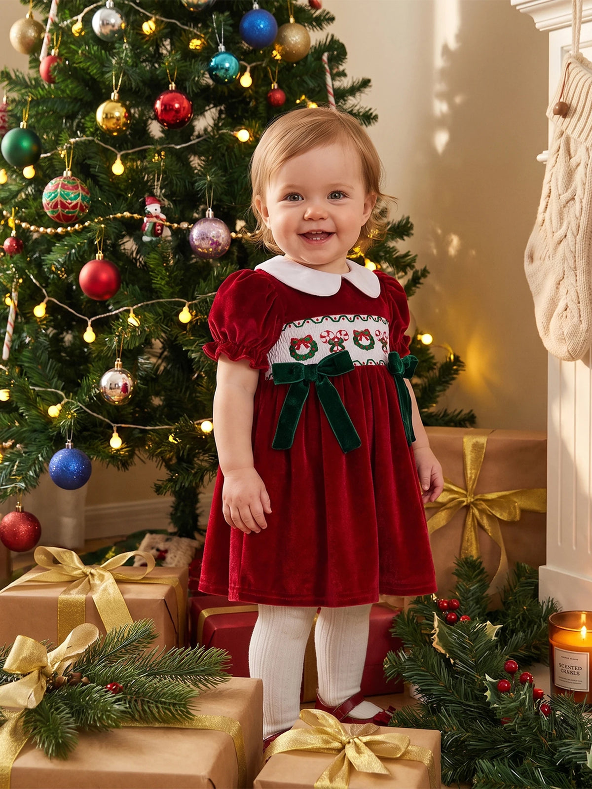 Velvet Christmas Dress Short Girl Christmas Dress Toddler Girl Christmas-Dress Sleeve Toddler Baby Girl