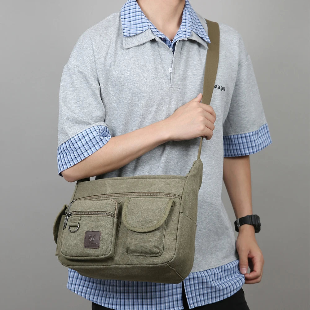Men Retro Canvas Messenger Bag For School And Everyday Use