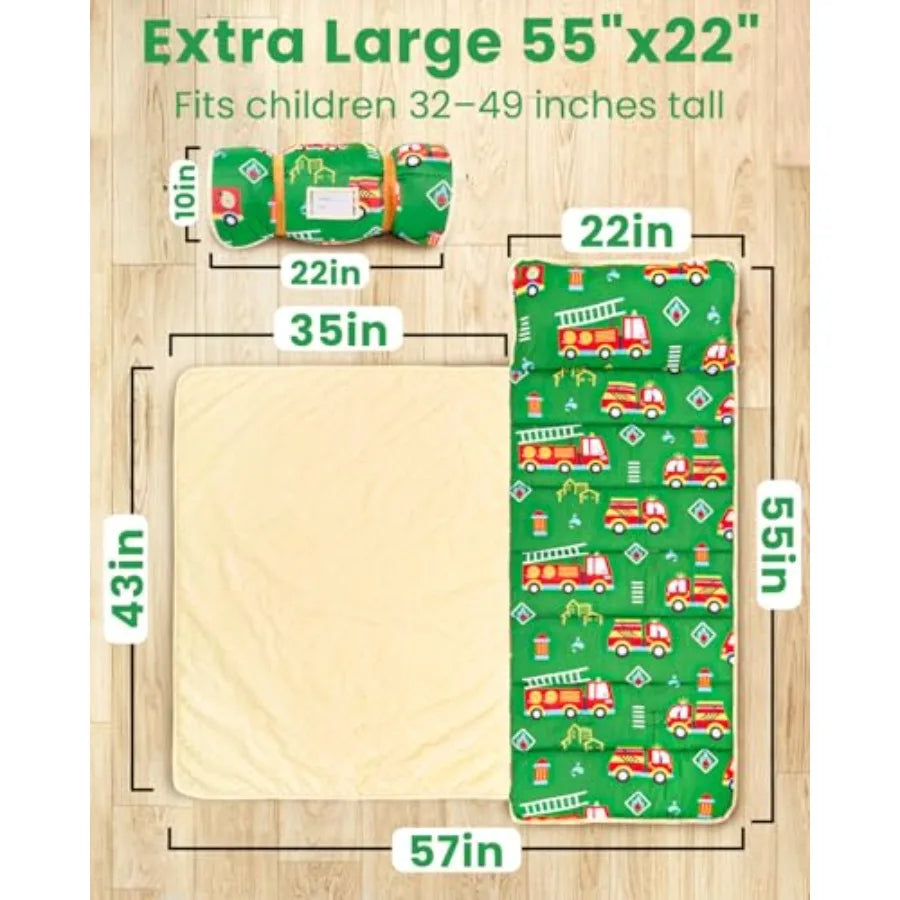 Toddler Nap Mat with Pillow and Minky Blanket Large 55"x38" Sleeping Bag Washable Lightweight Easy to Roll Perfect for Preschoo