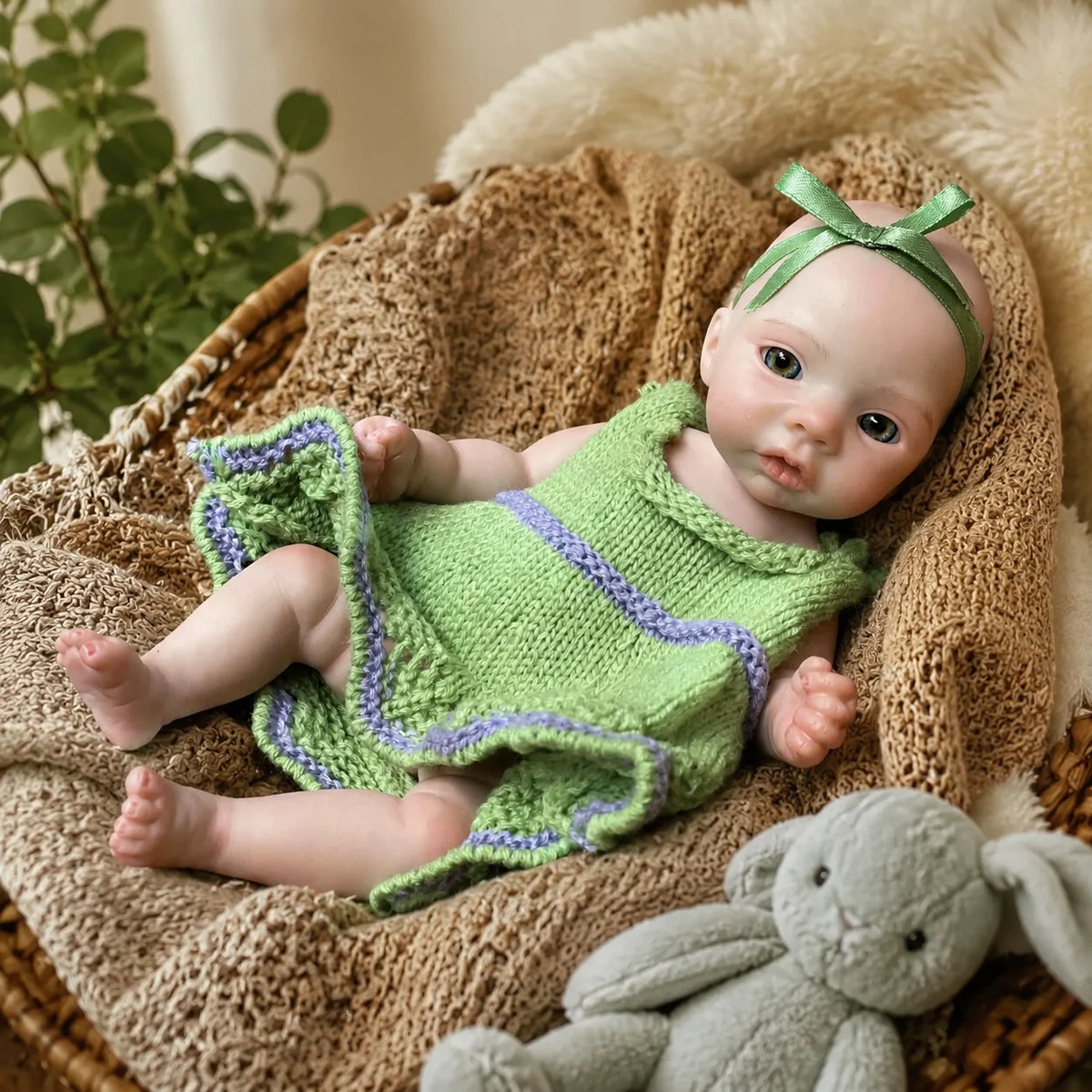 10 Inch Full Body Silicone Reborn Baby Doll Meadow Bald Realistic Lifelike Newborn Doll Collectible Toy Gift(TT)