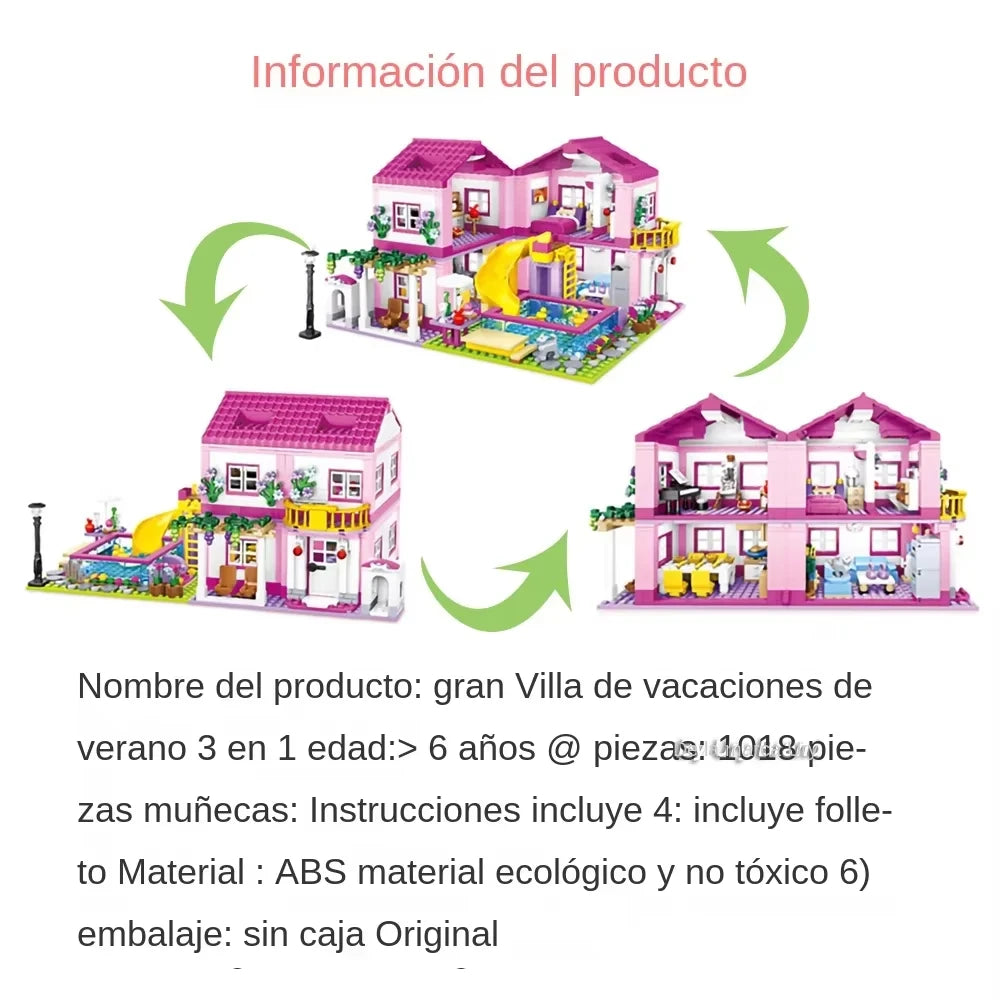 Friends City House Summer Holiday Villa Castle Building Blocks Sets Figures Swimming Pool DIY Toys for Kids Girls Christmas Gift